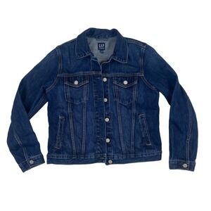 GAP Denim Dark Wash Icon Jacket Denim Blue Jean Long Sleeve Size M 100% Cotton